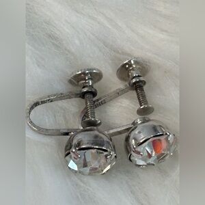 Vintage Sterling Silver Clip-On Earrings with Clear Faceted Stones